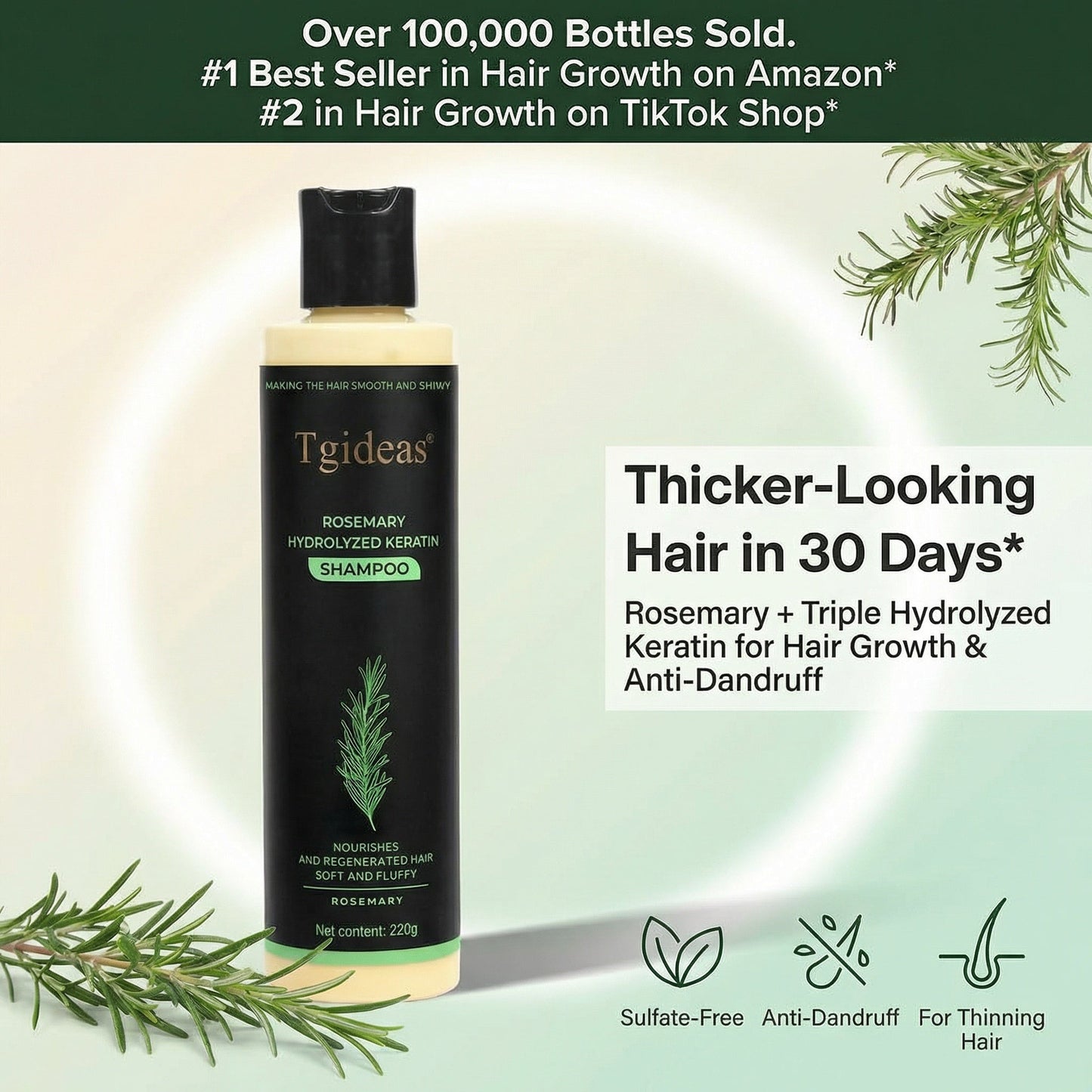 TGIDEAS® Rosemary Hair Growth Shampoo Supports Hair Growth, Dandruff Control & Scalp Health